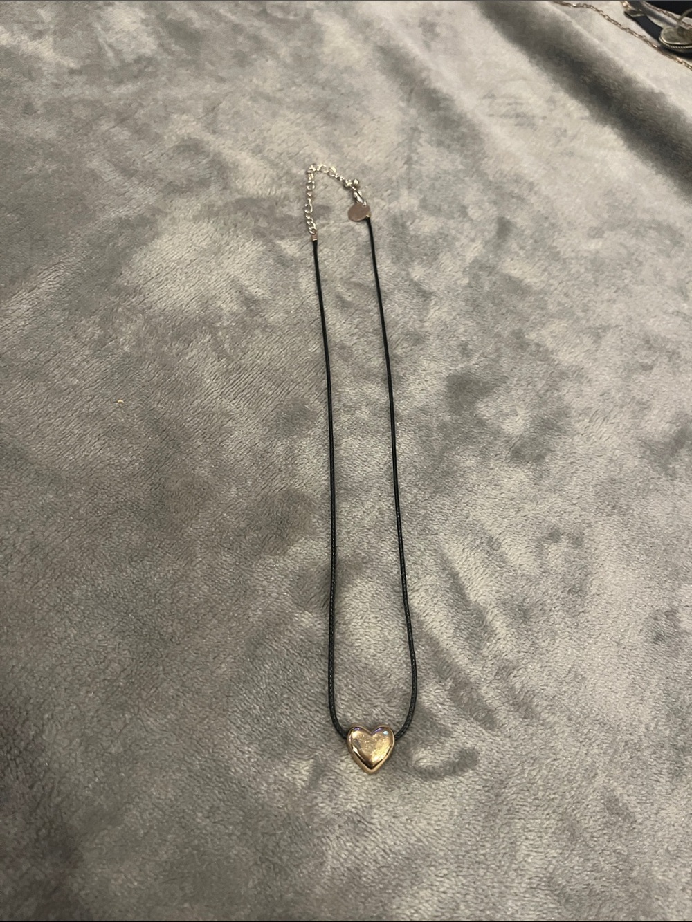 Gold Heart Pendant on Black Cord Necklace